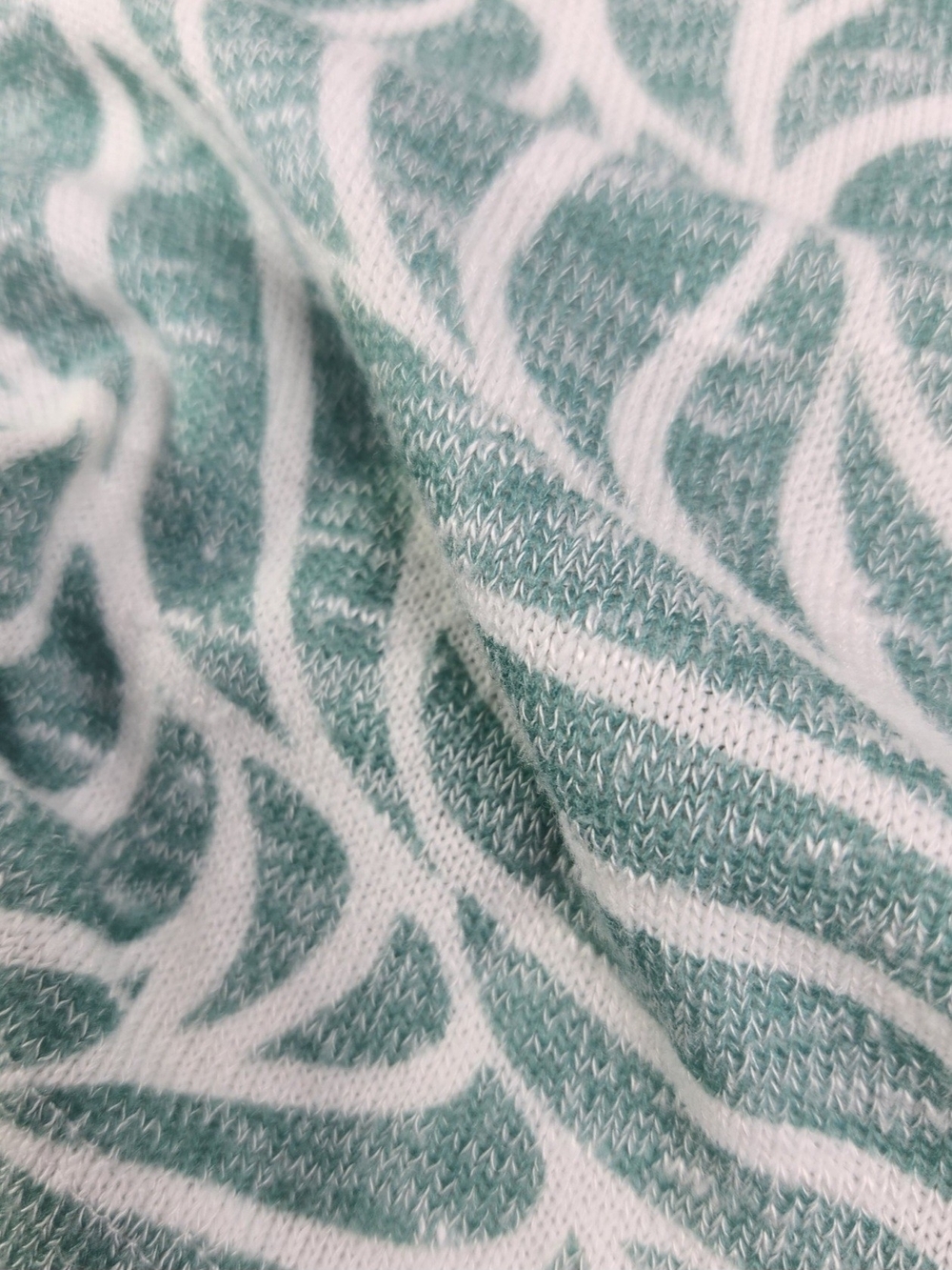 Daisy + Coco Green Leaf Print Notch Neck Top Size Large Casual Coastal Boho Knit - Picture 15 of 15